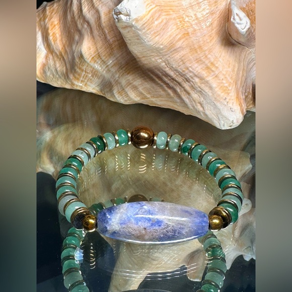 SODALITE + AVENTURINE + HEMATITE NATURAL BRACELET size 7” - Picture 2 of 15